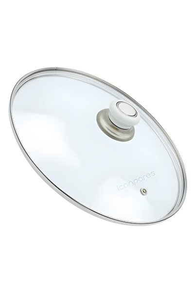 Doğuş Tencere Sahan Tava Cam Kapağı Kapak 34 Cm Beyaz Tutma Tepesi