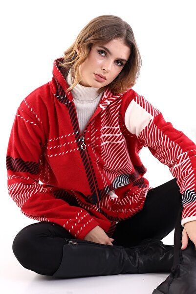 Buklemoda Cardigan lung din lână cu model și fermoar