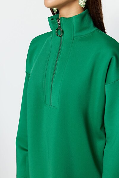 Trendyol Modest Oversize zelená potápěčská mikina - podrobný zip, střih Diver TCTAW23TW00198