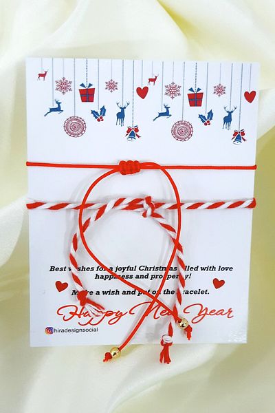 Burak Baskı Tasarım New Year's Christmas Themed Adjustable, Red String 4-Piece Clover-Elephant-Heart-Star-Lucky - Wishing Bracelet
