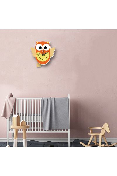 CajuArt Wooden Swinging Pendulum Owl Children's Room Wall Clock
