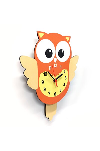 CajuArt Wooden Swinging Pendulum Owl Children's Room Wall Clock