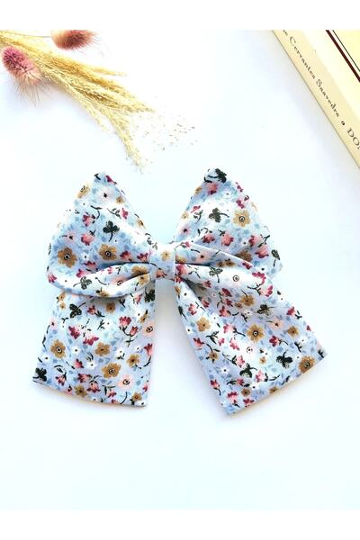 seyranat Su Yeşili Renk Çiçek Desenli Otomatik Klipsli Fiyonk Kadın Ve Genç S...