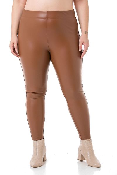 DISENTIS MODEST Καφέ Δερμάτινο κολάν Plus Size με ελαστικό πάνελ μέχρι τη μέση και τον αστράγαλο
