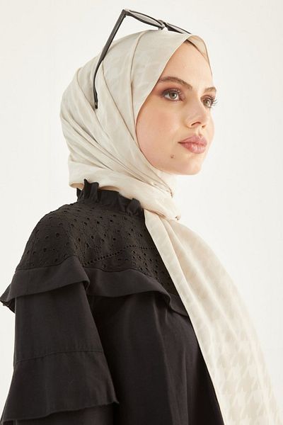 FRESCO SCARFS Γυναικείο Hijab Silky Jacquard Houndstooth Σάλι*κρέμα