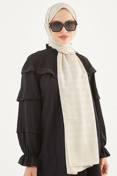 FRESCO SCARFS Γυναικείο Hijab Silky Jacquard Houndstooth Σάλι*κρέμα
