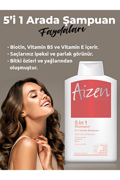 Aizen 5i 1 Arada Saç Şampuanı - 5 Bakım Tek Şampuan - Kepek - Dökülme - Zayıf Saç Telleri 400ml
