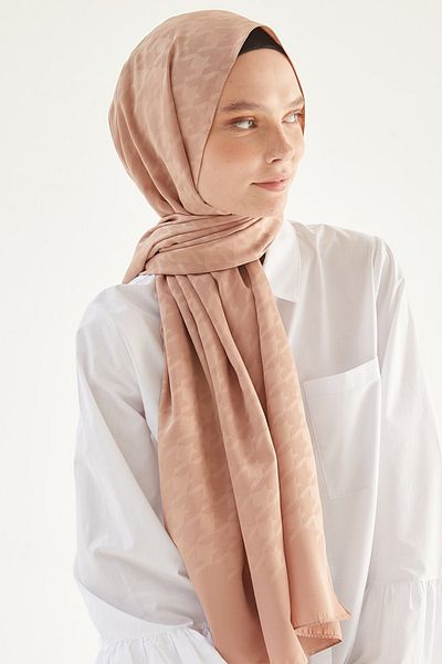 FRESCO SCARFS Γυναικείο Hijab Silky Jacquard Houndstooth Σάλι*mink