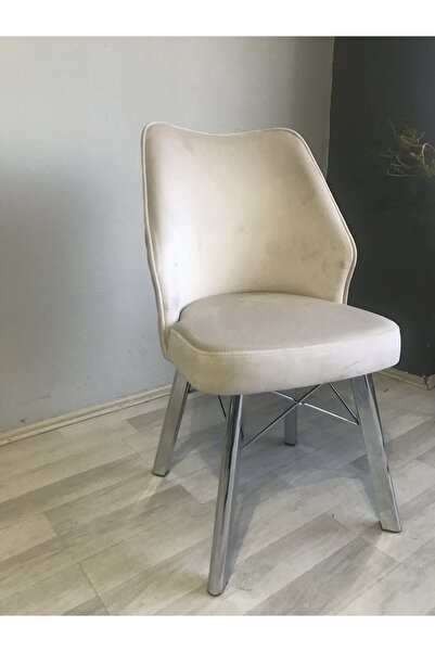 sadak Sandalye Eyfel Krem (04) Gümüş D Ayak Sandalye-mutfak Salon Yemek Odası...