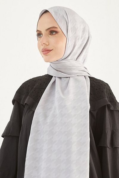 FRESCO SCARFS Γυναικείο σάλι Hijab Silky Jacquard Houndstooth*ασημί