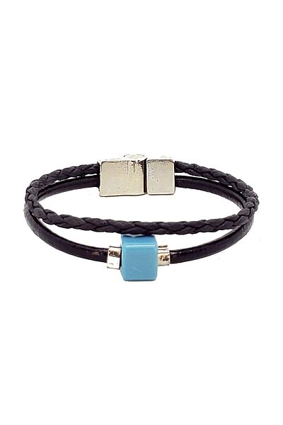 etniko Genuine Leather Blue Beaded Multiple Unisex Bracelet
