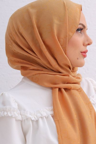 FRESCO SCARFS Γυναικείο Hijab Μεταξένιο Βαμβακερό Ζακάρ G Σάλι*μουστάρδα