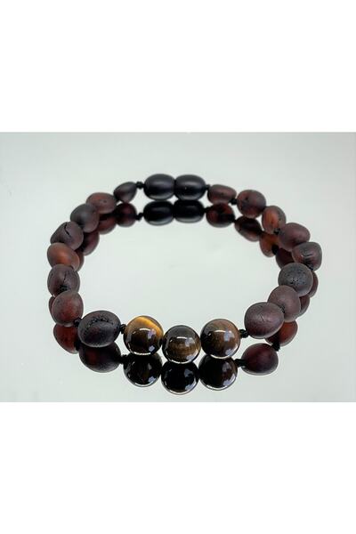 Kotryna Drop Amber Tiger Eye Matte Cherry Color Adult Bracelet