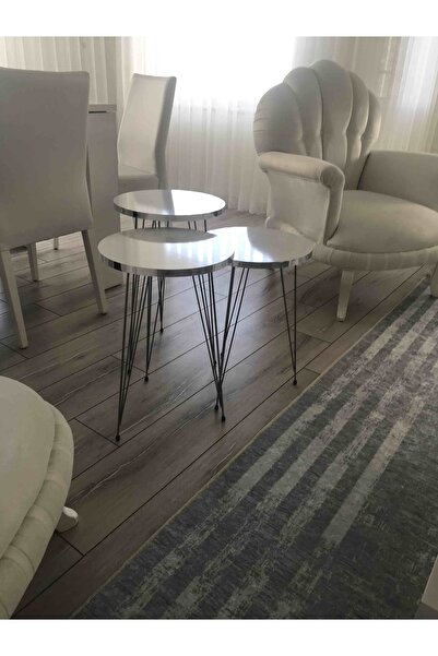 İZMİR ALİNDA MOBİLYA Zigon Sehpa Gümüş Beyaz Tel Metal Ayaklı