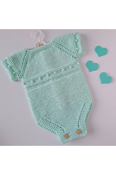 ponçik atölye Hand Knitted Baby Cardigan Jumpsuit and Pacifier Strap Gift Set