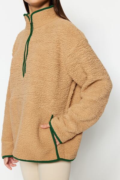 Trendyol Collection Velbloudí plyšová pletená sportovní mikina THMAW23SW00021