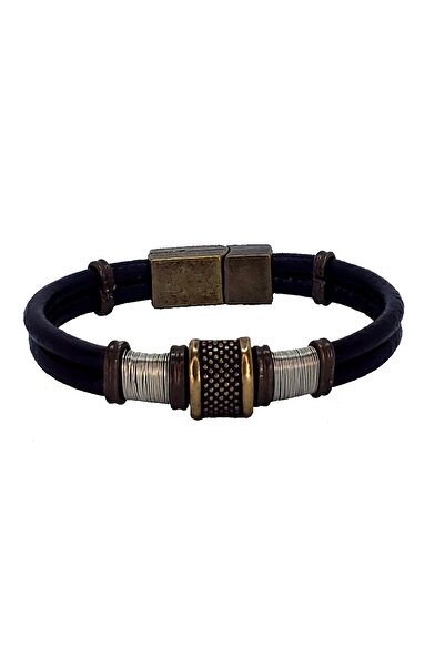 etniko Men's Genuine Leather Wire Wrapped Special Design Handmade Bracelet