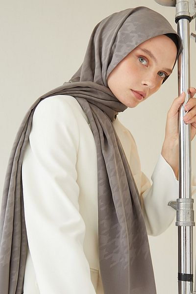FRESCO SCARFS Hijab de damă Jacquard mătăsos cu model picior de gală*afumat