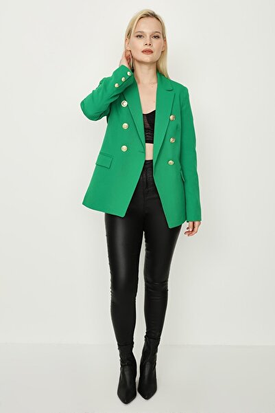 Select Moda Жіночий зелений блейзер з підкладкою та застібкою на кнопки