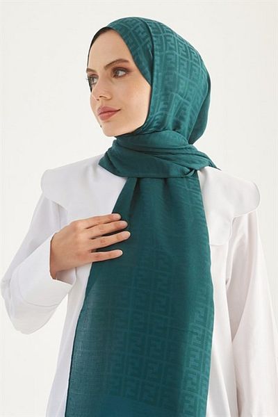 FRESCO SCARFS Γυναικείο Hijab Silky Cotton Jacquard F Pattern Shall* Emerald Green