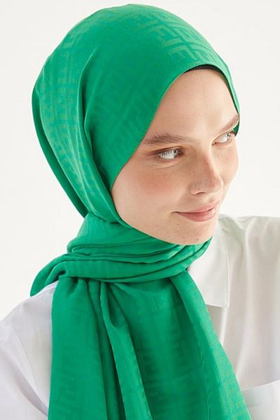 FRESCO SCARFS Γυναικείο Hijab Silky Cotton Jacquard F Pattern Shall*benetton Green