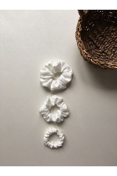 AslyAccessory Pachet de 3 catarame elastice din mătase, toate mărimile | Alb perlat