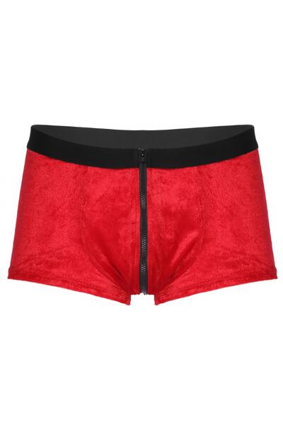 NSM Erkek Kırmızı Fermuarlı Kadife Yılbaşı Erkek Noel Boxer