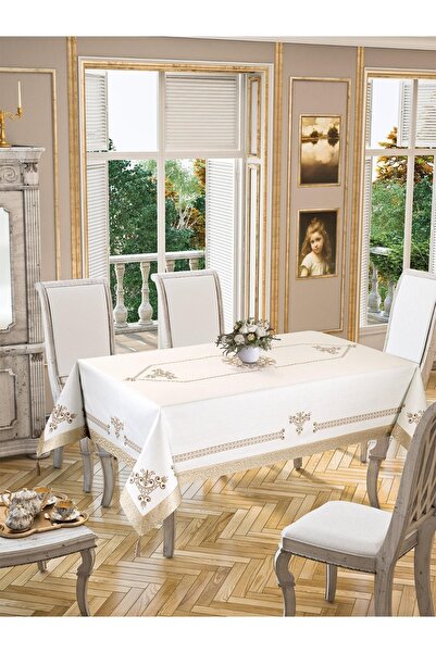 WENESSİ مفرش طاولة من نسيج البوليستر المخطط بنقشة التوليب