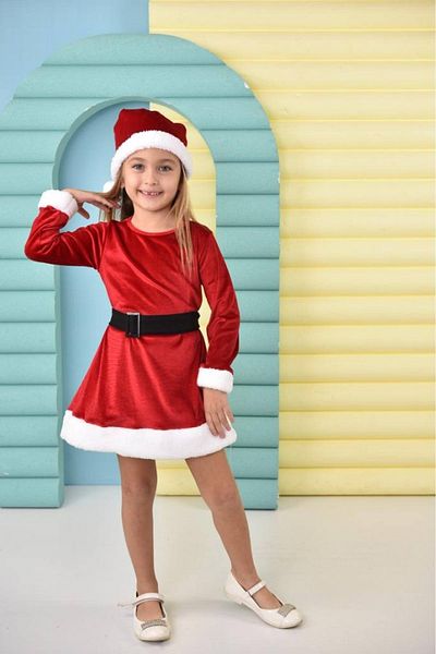 My Kids Wear Rochie de Crăciun pentru fetiță din catifea cu pompon cu sclipici