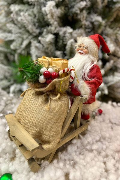 Huzur Party Store Σκιά Άγιος Βασίλης 34x34 εκ. Κόκκινο γούνινο σκιά Πλήρης με δώρο τσάντα Πρωτοχρονιάτικο ντεκόρ