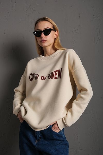 MODAGEN Dámská béžová mikina Citizen Of Heaven s potiskem Crew Neck Oversize