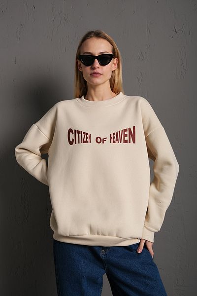 MODAGEN Dámská béžová mikina Citizen Of Heaven s potiskem Crew Neck Oversize