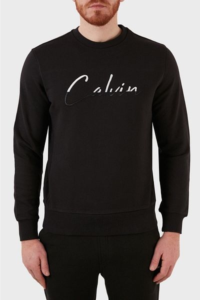 Calvin Klein Logo Crew Neck Organic Cotton Men's Sweat K10k108603 Beh Black