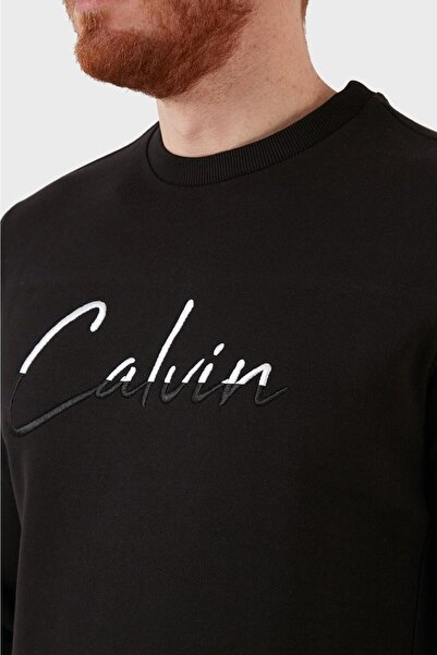 Calvin Klein Logolu Bisiklet Yaka Organik Pamuklu Erkek Sweat K10k108603 Beh Siyah