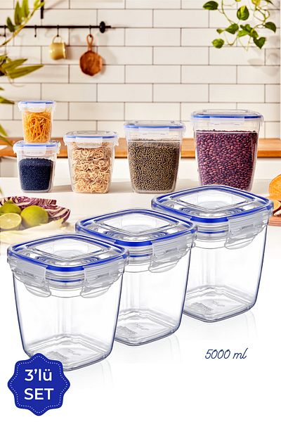 Vienev Set of 3 5000 Ml Deep Square Storage Container with Gasket