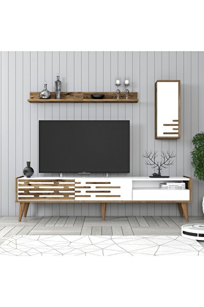 Variant Mobilya Valensiya Duvar Raflı Tv Ünitesi - Ceviz / Beyaz
