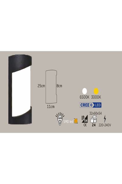 ECONA 24w Siyah Kasa Dış Mekan Led Aplik Oval Boş (6500k)