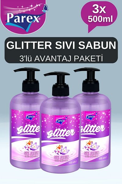 Parex 3×500ml Purple Paradise Glitter Liquid Soap 3-Piece Advantage Pack Anti-Stress Liquid Soap Dispenser