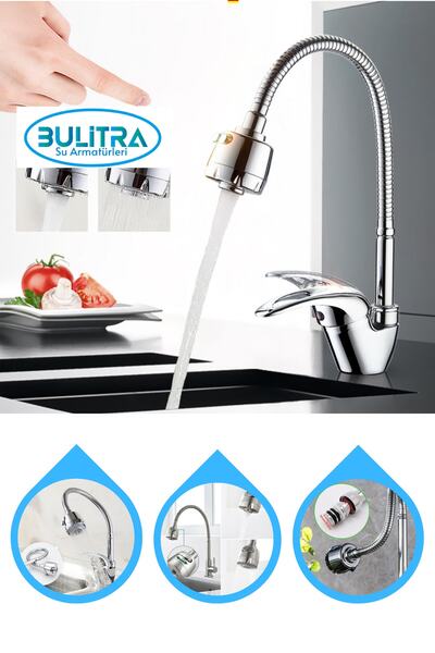 BULİTRA Su Armatürleri Oynar Baslıklı Spiralli Mutfak Lavabo Başlığı Tazyikli...