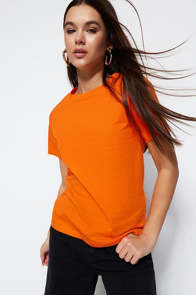Trendyol Collection Tricou tricotat portocaliu 100% bumbac TWOSS23TS00000