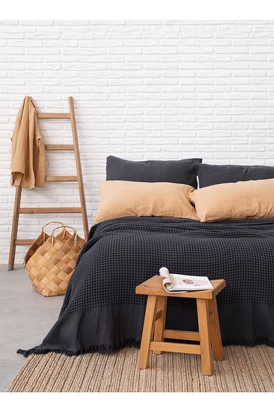 Barine Anthracite Waffle Cotton Bedspread - 240X260