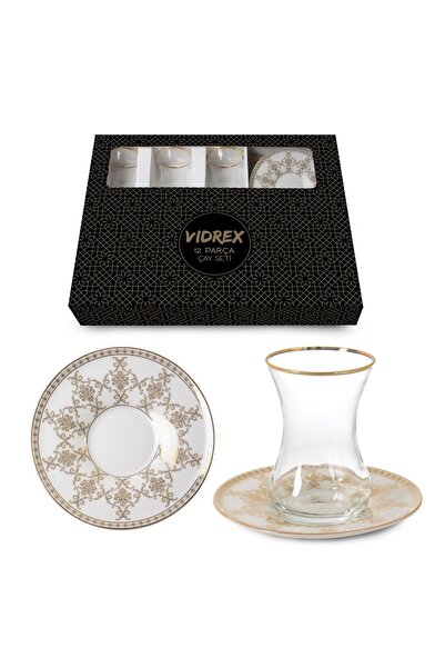 İpek Porselen Çay Takımı 6 Kişilik Bardaklı 12 Parça (110cc)