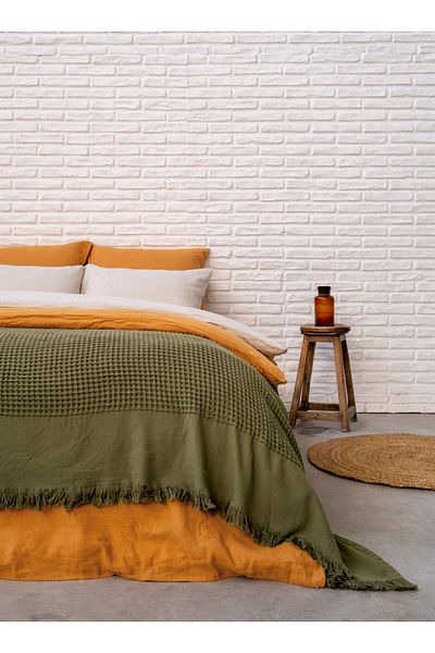 Barine مفرش سرير قطن كاكي وافل - 160x260