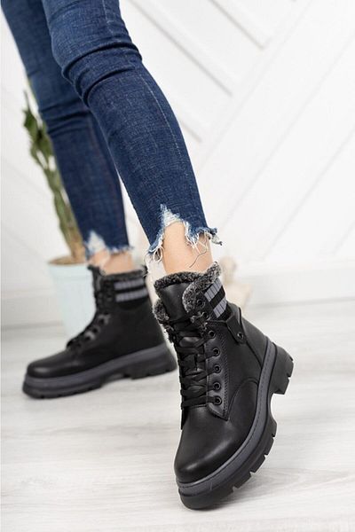 MORENİCA Γυναικείες μπότες Belinda Black Grey με γούνα στο εσωτερικό