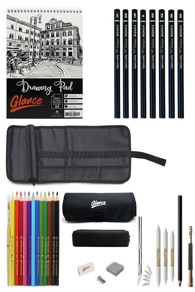 GLANCE A5 Drawing Notebook 120 gr 50 Yp Tombow Monor Graduated Pencil Faber Aquarel Drawing Sketch Set with Bag