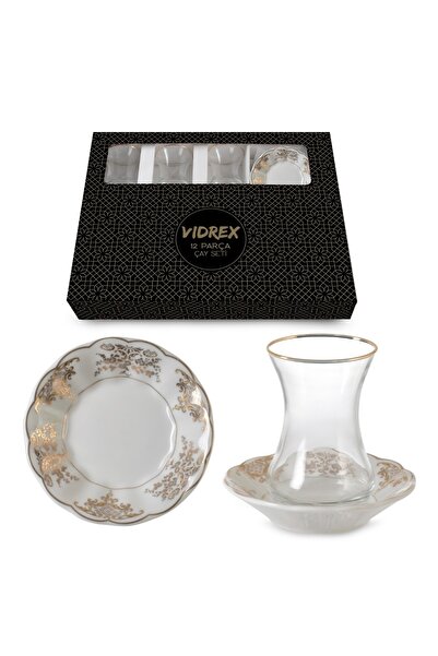 İpek Porselen Çay Takımı 6 Kişilik Bardaklı 12 Parça (110cc)