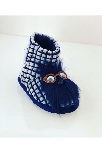 BOUIS Παιδικά Unisex Navy Blue Animal Figured Soft Home School Shoes Fleece Χαριτωμένα εύκαμπτα χειμωνιάτικα μποτάκια