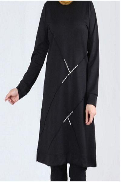N.Y.YILDIZ Star Stone Embroidered Cotton Flexible Large Size Tunic