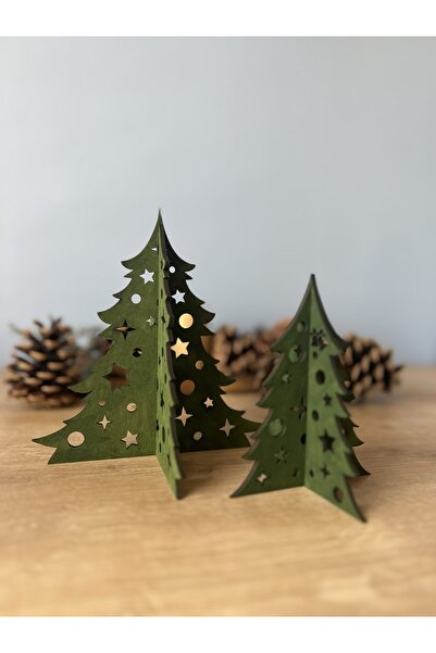 Kedirengi Ahşap Mini Çam Ağacı 2li Set