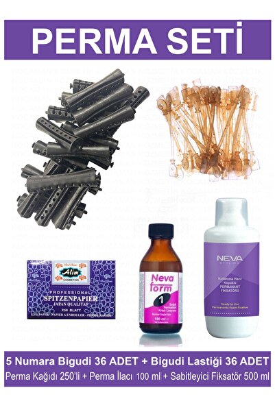 Kocaman Kozmetik Perma Bigudi Full Set No: 5   36 Bigudi 36 Lastik Perma Kağıdı Perma Ilacı + Sabitleyici Fiksatör